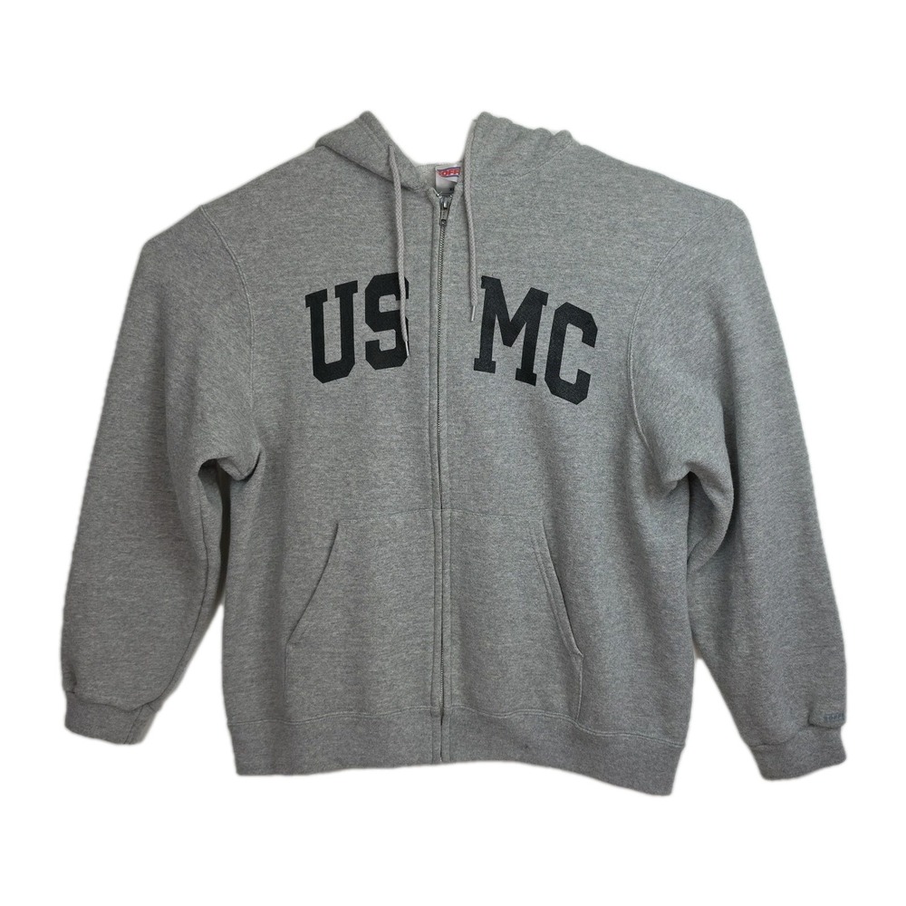 Soffe USMC Full-Zip Hoodie Sweatshirt Men's XL Gray Graphic Print Pockets